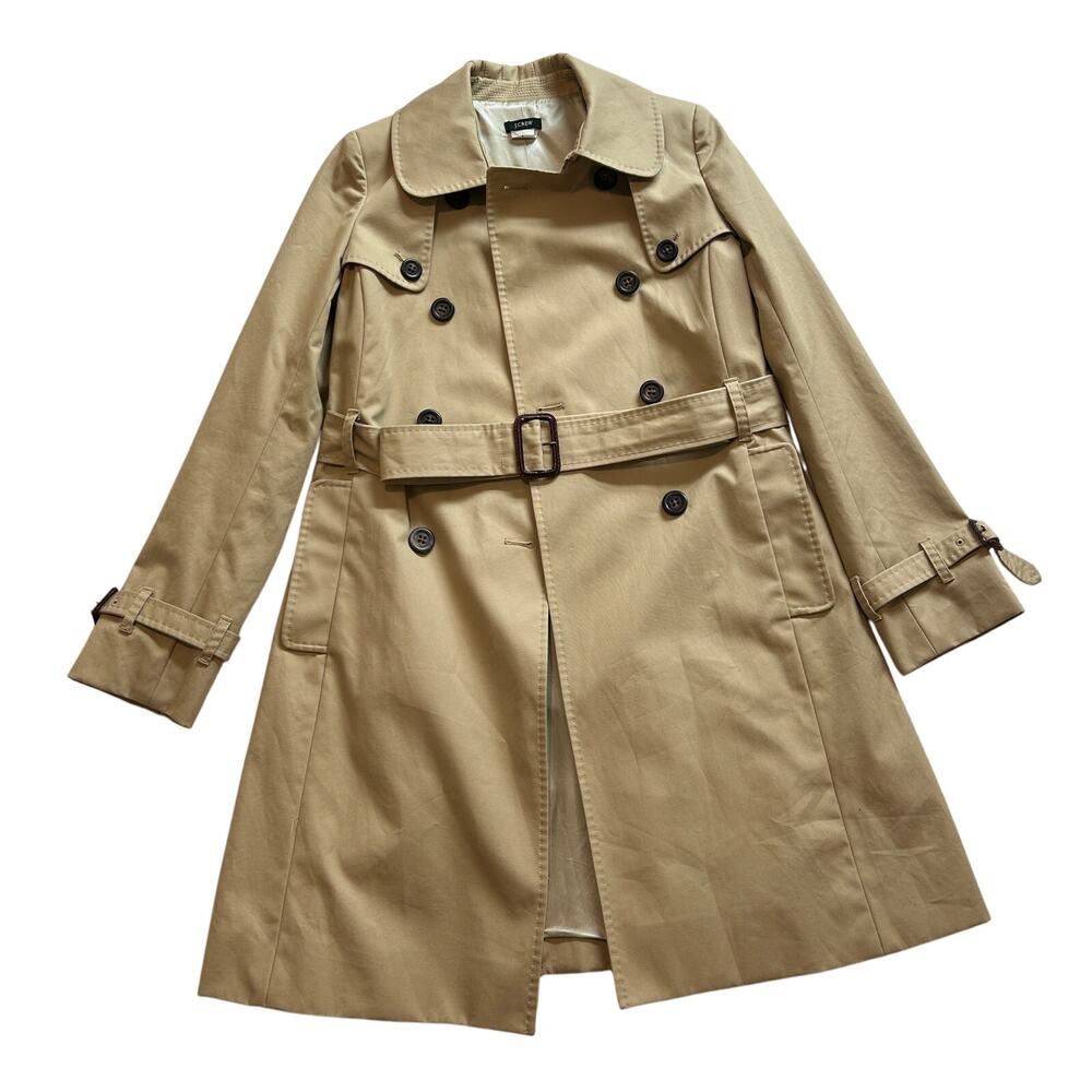 J Crew women's Tan Classic Double Breasted Trench Coat w Belt Size XS